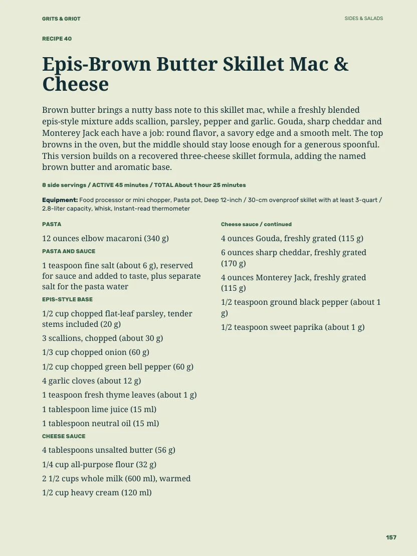 Actual book page 157: skillet mac recipe