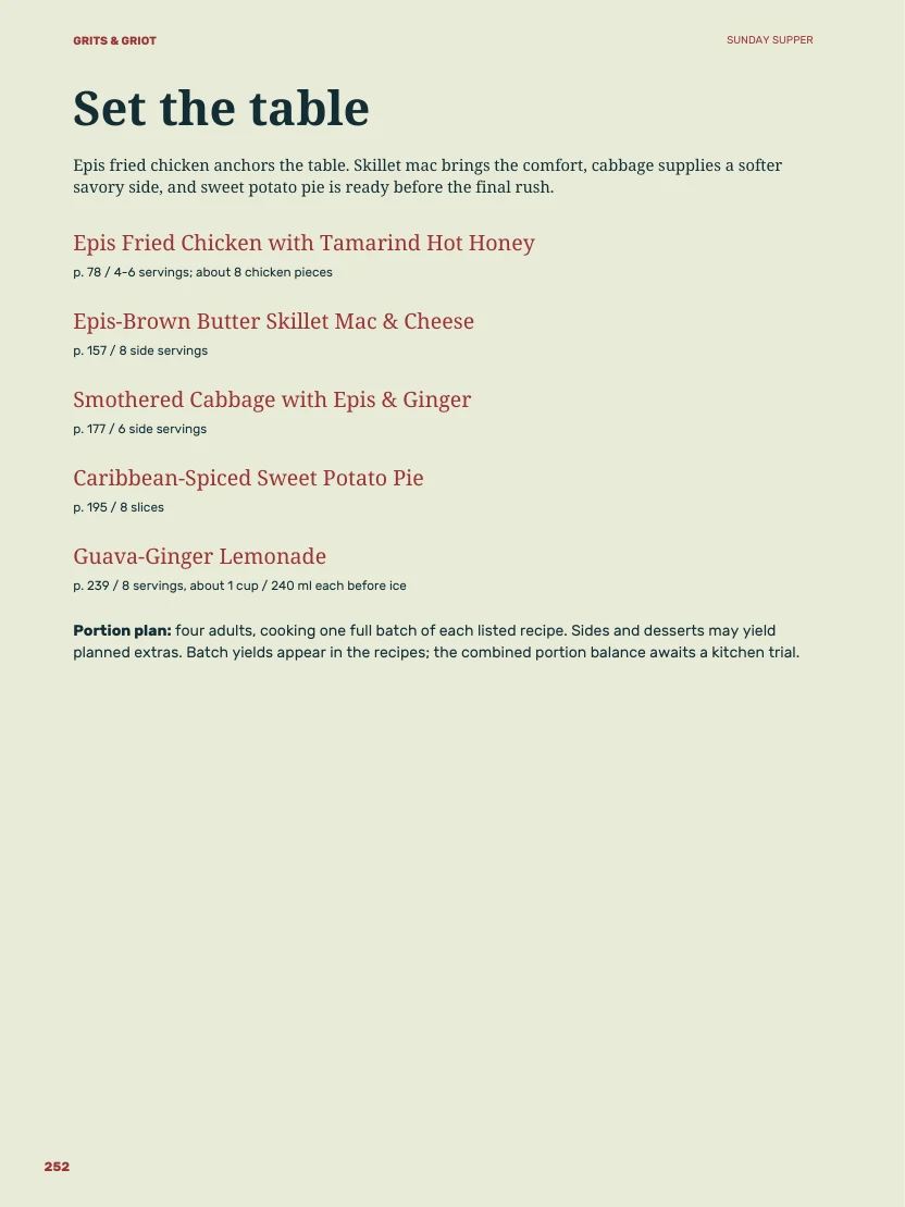 Actual book page 252: Sunday Supper hosting plan