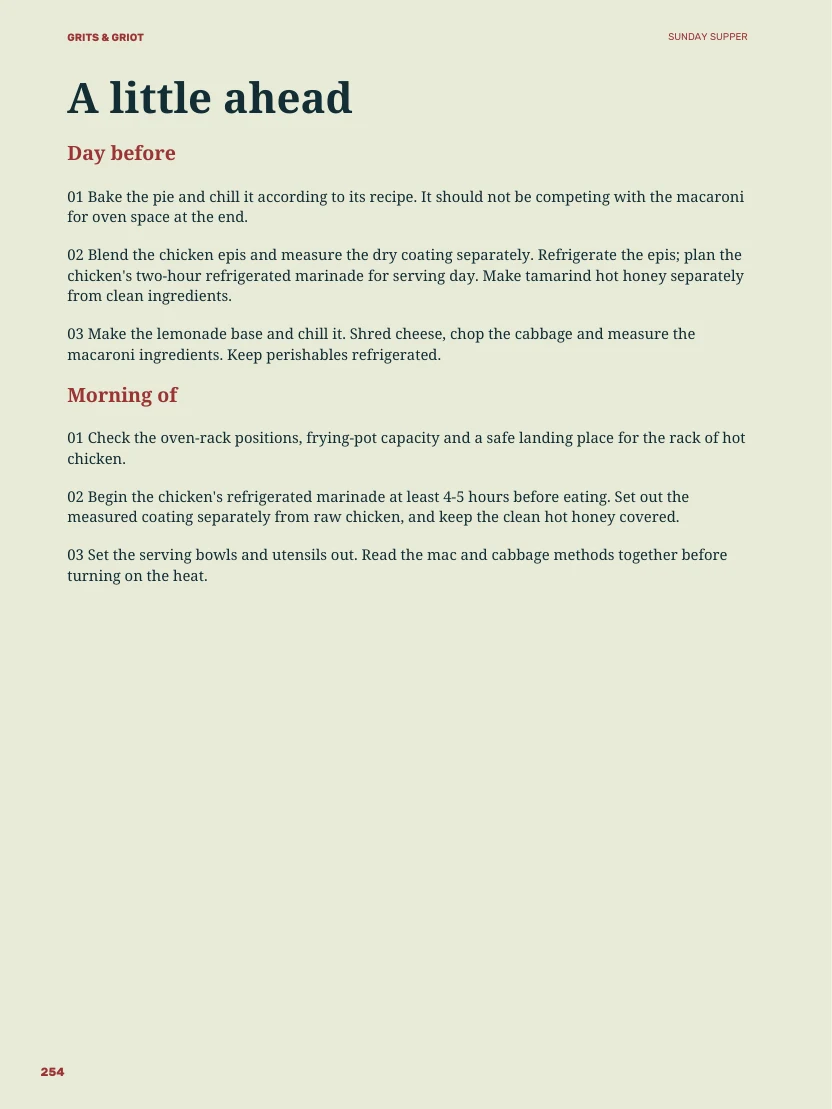 Actual book page 254: Sunday Supper hosting plan